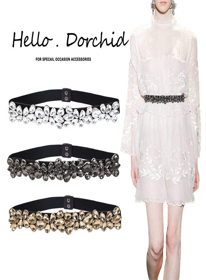 Dorchid Women Rhinestone Belt Crystal Sparkly Dress Belts Thin Elastic Waist Belts for dressy Lady (Black, 36~40") - Image 2